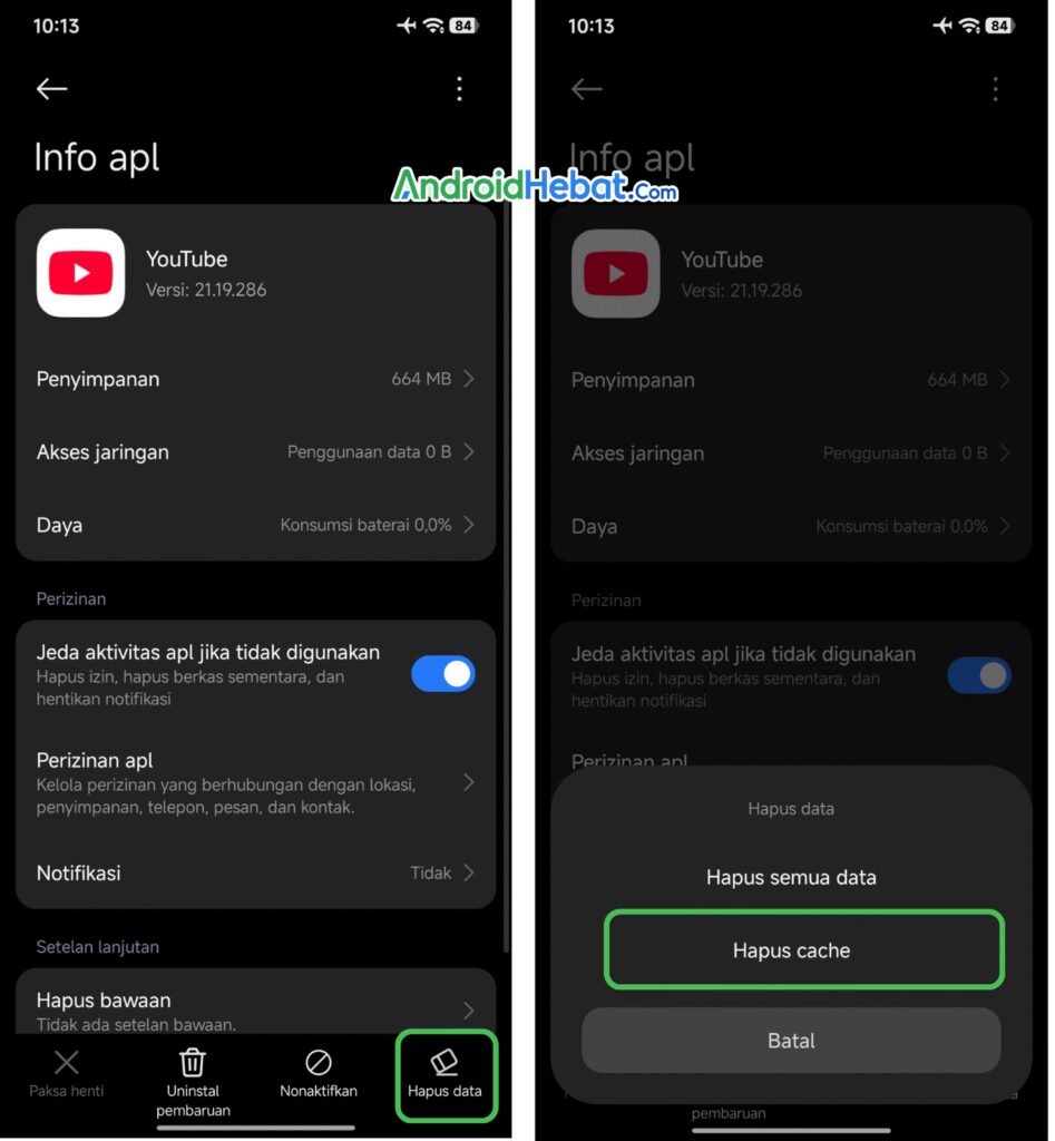 Cara keluar dari Mode Samaran dengan menghapus cache YouTube