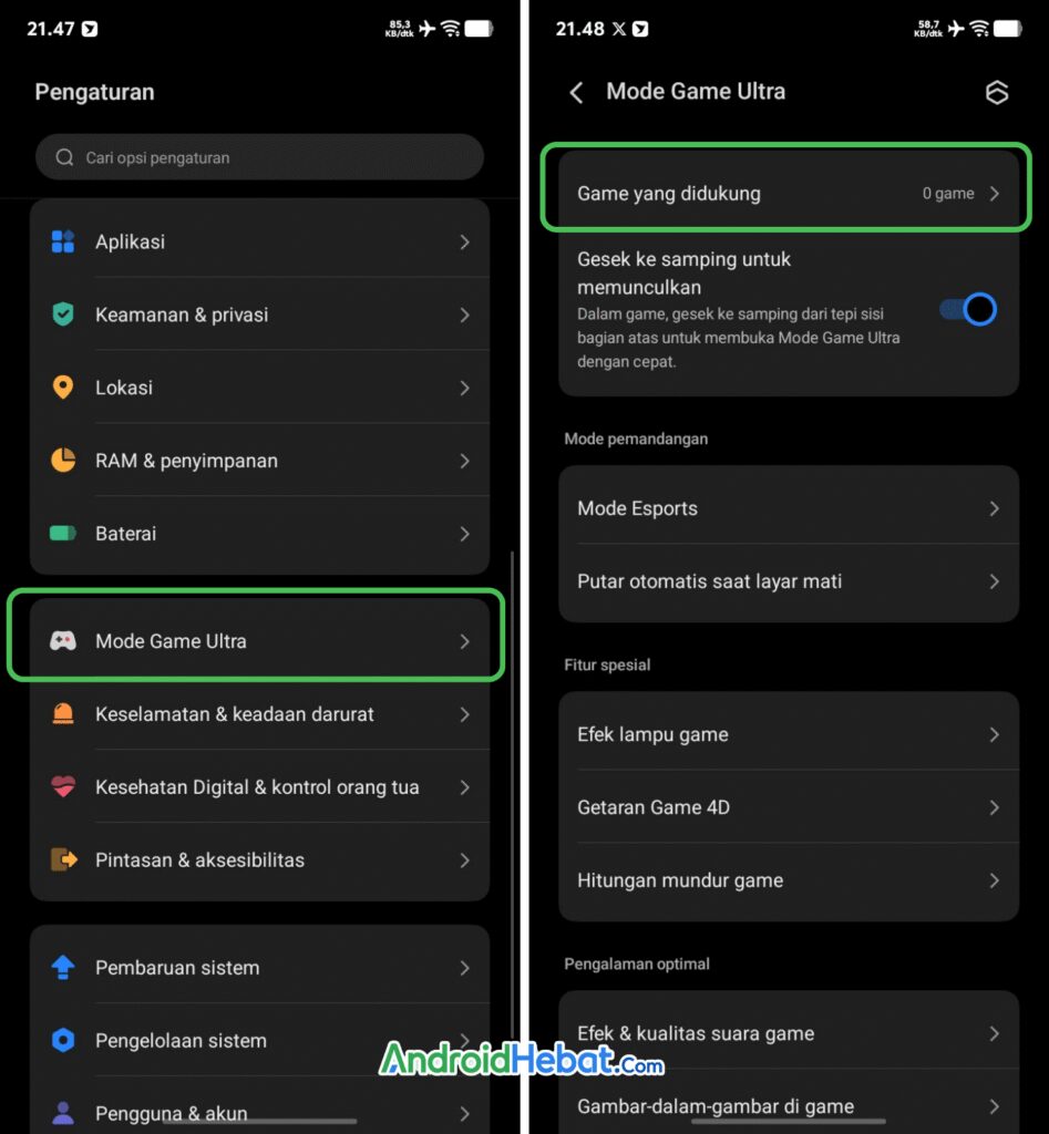cara aktifkan mode game ultra di Vivo