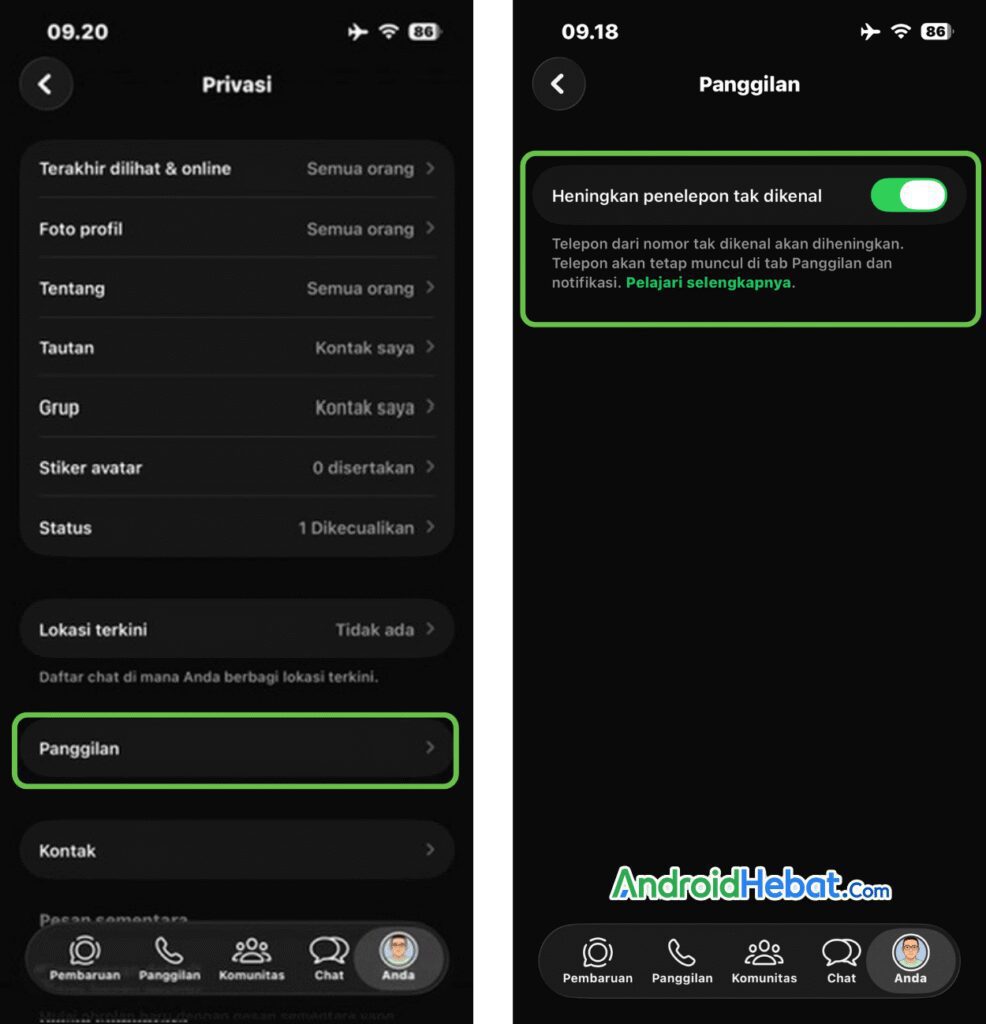 silent nomor tidak dikenal di wa