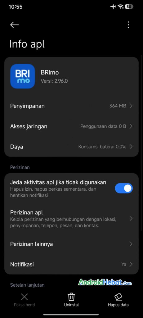 hapus cache brimo mobile