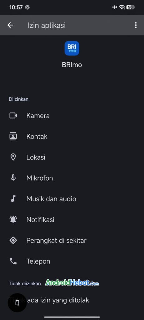 izin aplikasi brimo