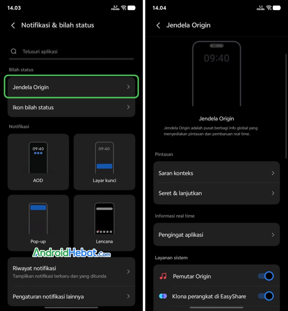 Jendela Origin (Origin Island) di OriginOS 6 Vivo menampilkan notifikasi interaktif