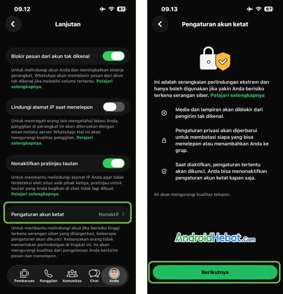 Fungsi Pengaturan Akun Ketat di WA