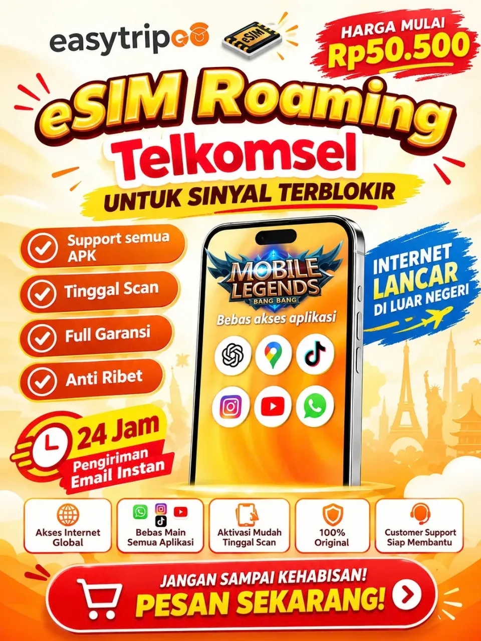 eSIM Roaming Telkomsel untuk internet lancar di luar negeri, mulai Rp50.500