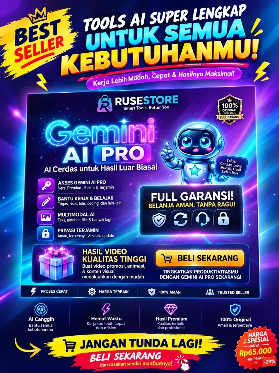 Langganan Gemini AI PRO premium, harga spesial Rp65.000