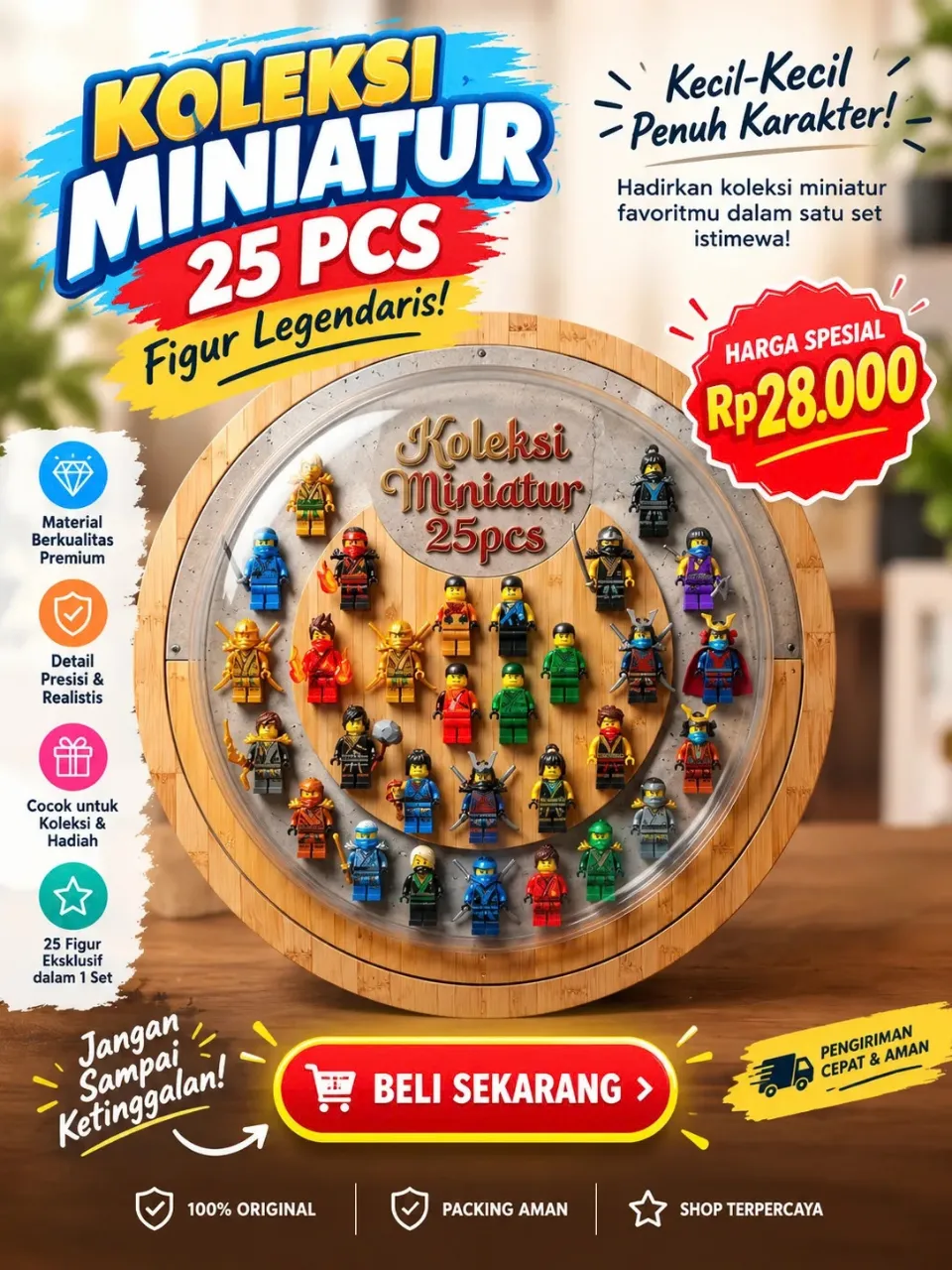 Set 25 miniatur figur Roblox dalam wadah kayu, harga Rp28.000