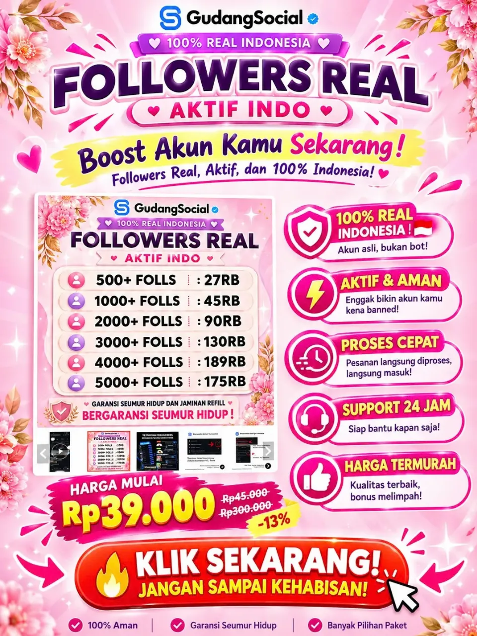 Paket follower Instagram Indonesia mulai 500 followers, Rp39.000