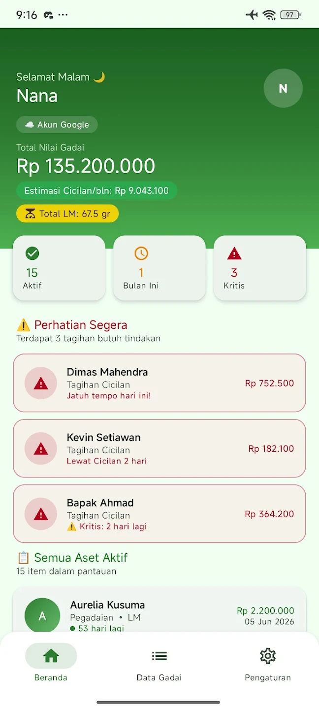 cara membuat catatan data gadai di aplikasi Catat Gadai Android