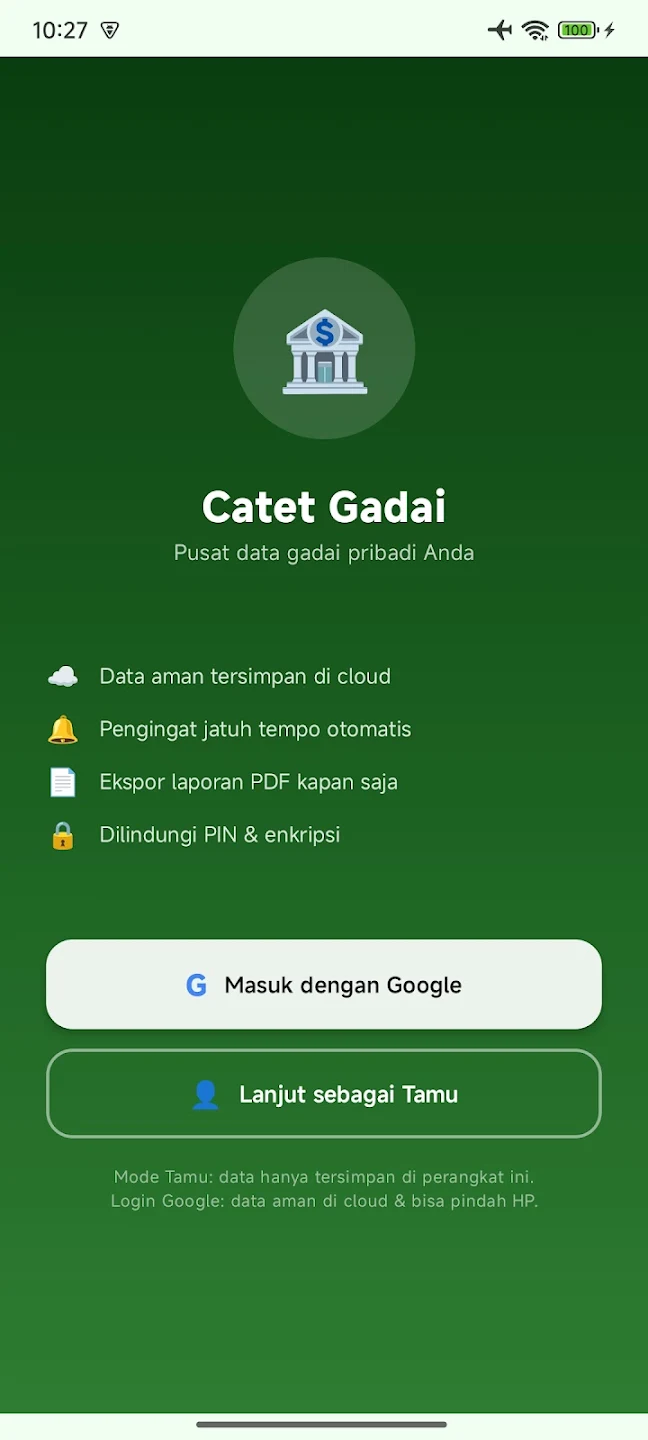 tampilan aplikasi Catat Gadai untuk mencatat data gadai di Android