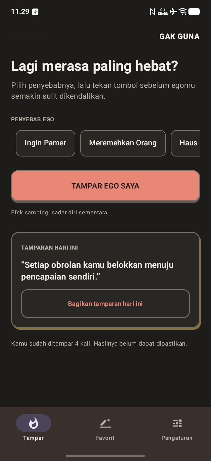 tampilan aplikasi Gak Guna, kumpulan kutipan satir yang menampar ego di Android