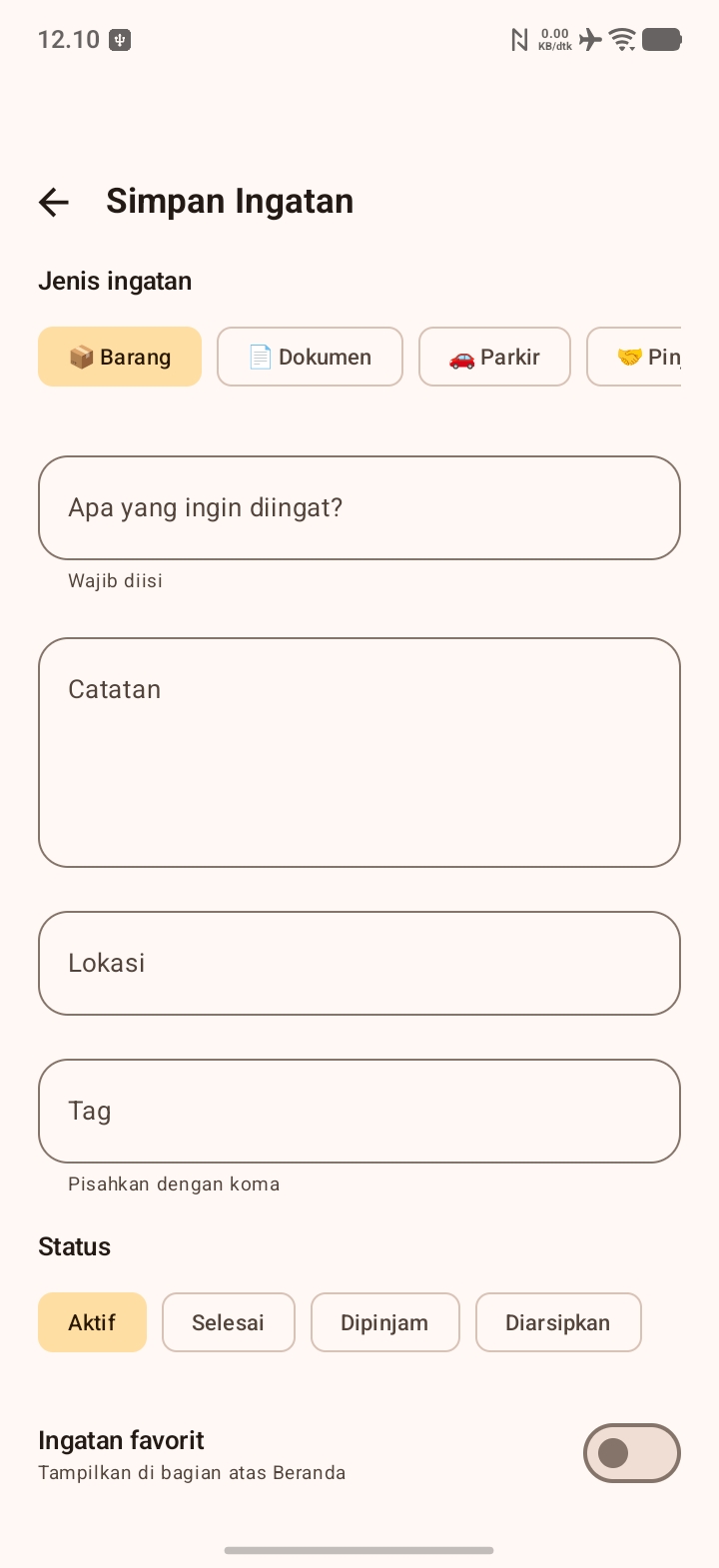 cara membuat catatan baru di aplikasi Gak Lupa Android