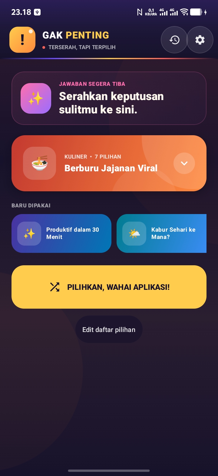cara menambahkan pilihan di roda putar aplikasi Gak Penting Android