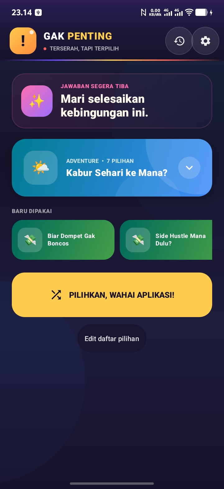 tampilan roda putar di aplikasi Gak Penting Android untuk memutuskan pilihan