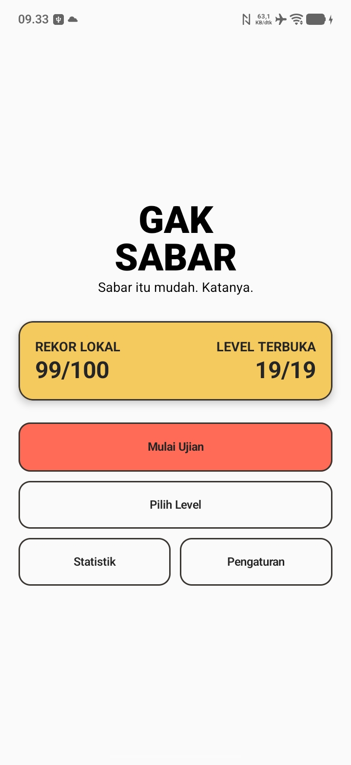 tampilan awal game Gak SABAR di Android, game absurd penguji kesabaran