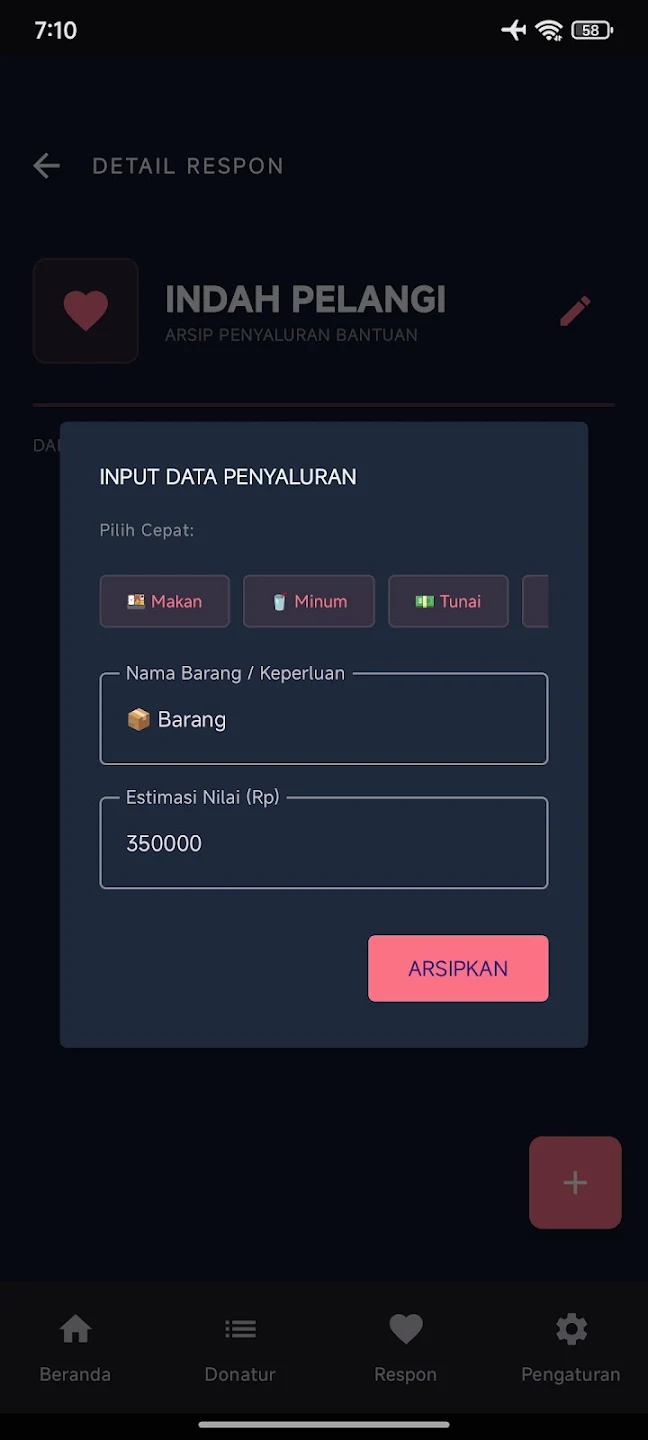 cara menyusun laporan donasi untuk donatur di aplikasi MOKONDO Android